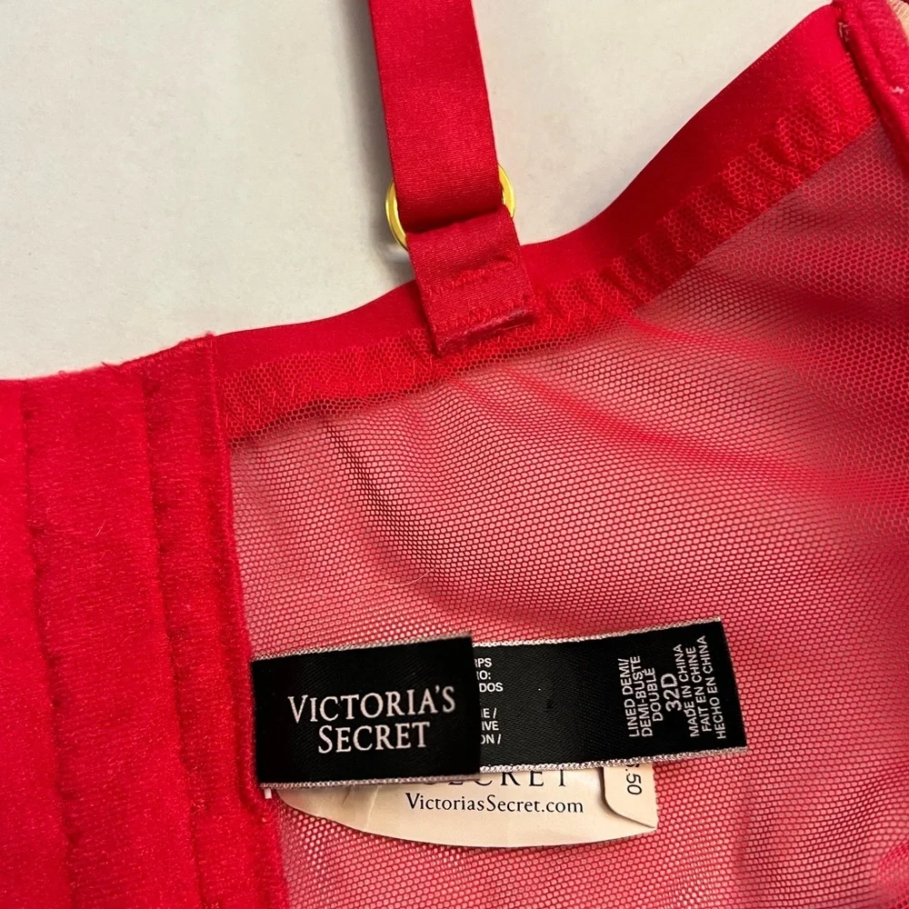 VICTORIA’S SECRET RED LACE LINED DEMI CORSET BRA SIZE 32D